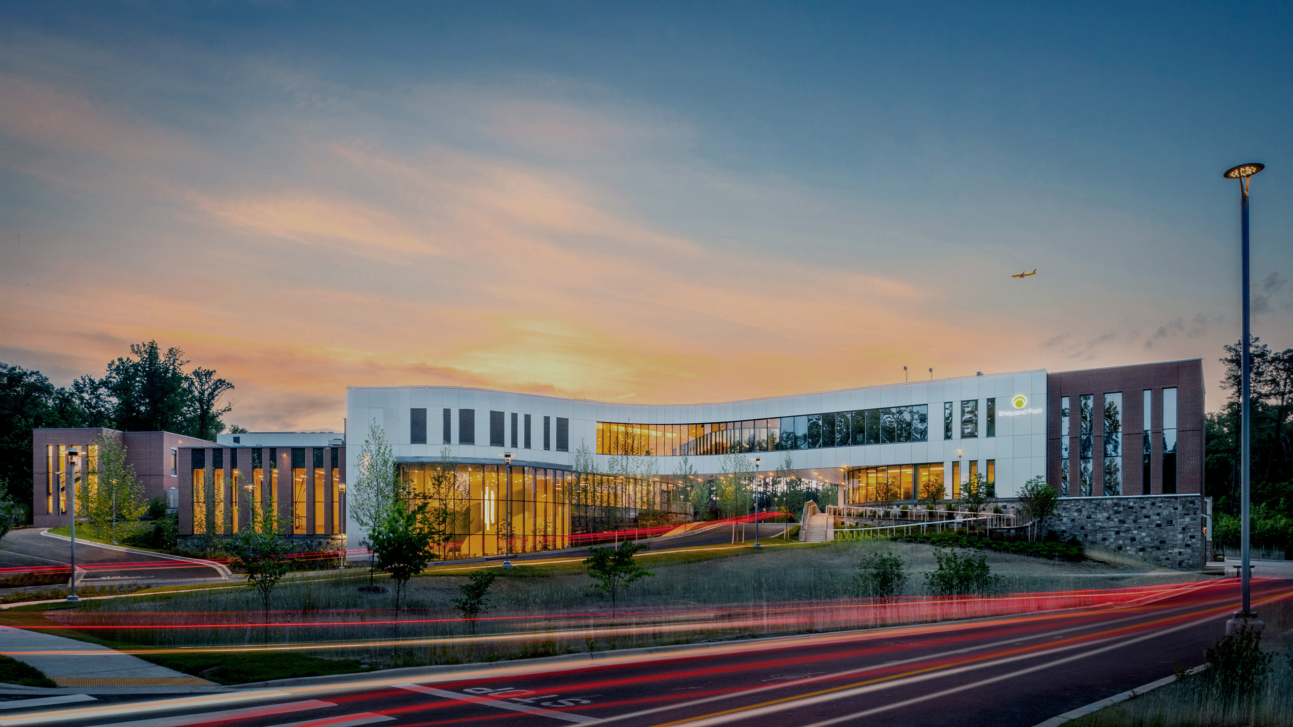 Exterior at sunset of Sheppard Pratt Baltimore Washington Campus