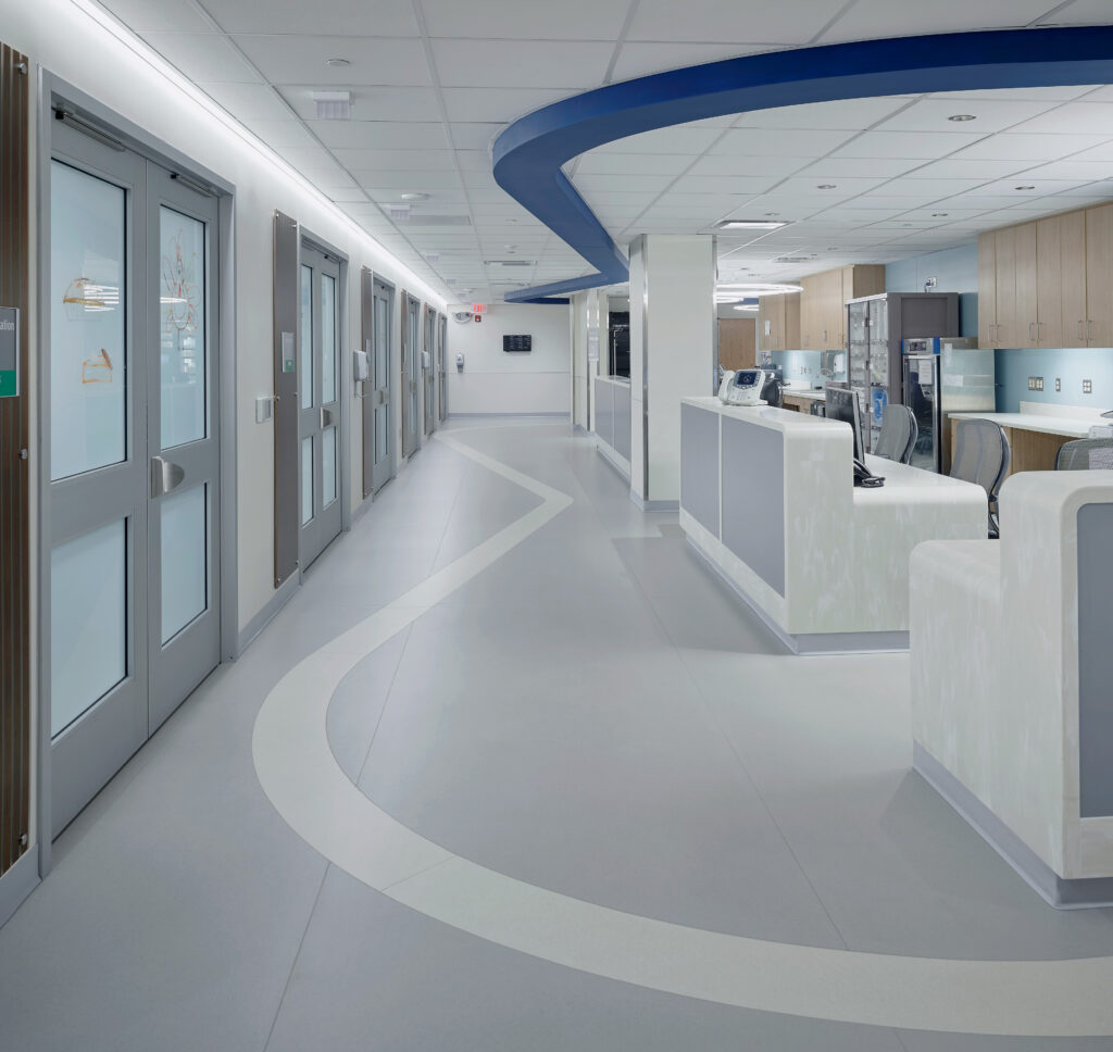 Interior of a hallway in a healthcare space