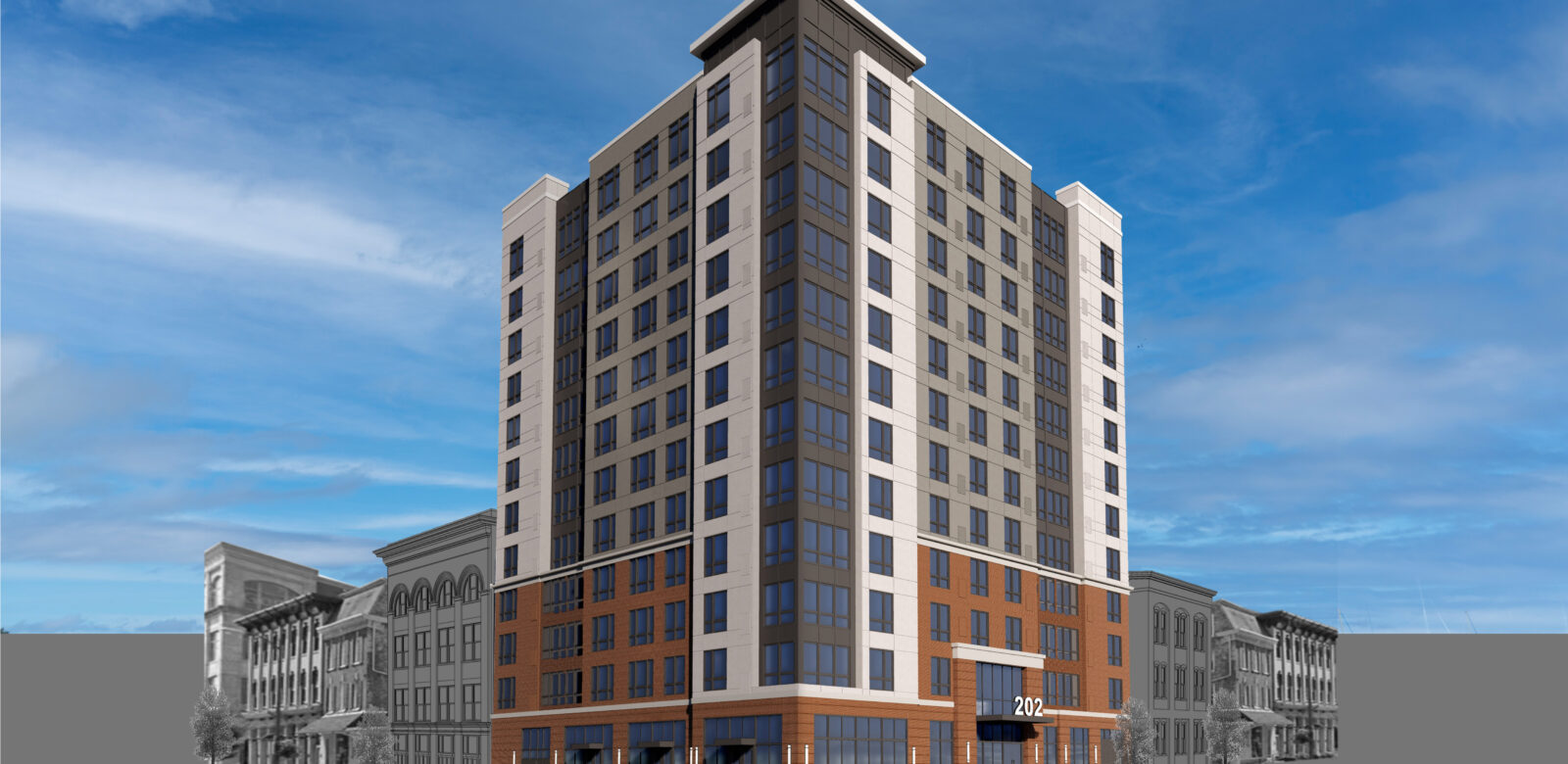 Rendering of a twelve story multi-family apartment
