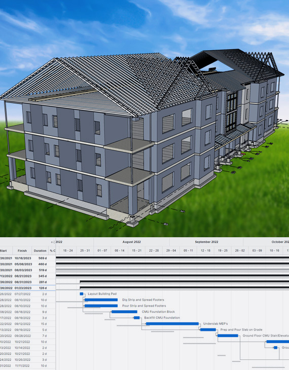 Example of a 4D scheduling set up of a project